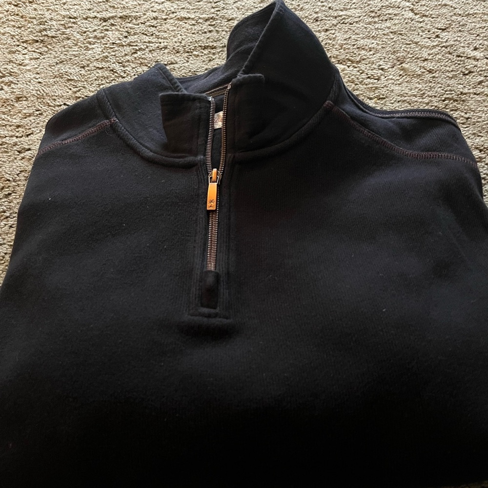 Tommy Bahama men’s quarter zip up sweater, Black with One minute workout on back - Picture 2 of 8